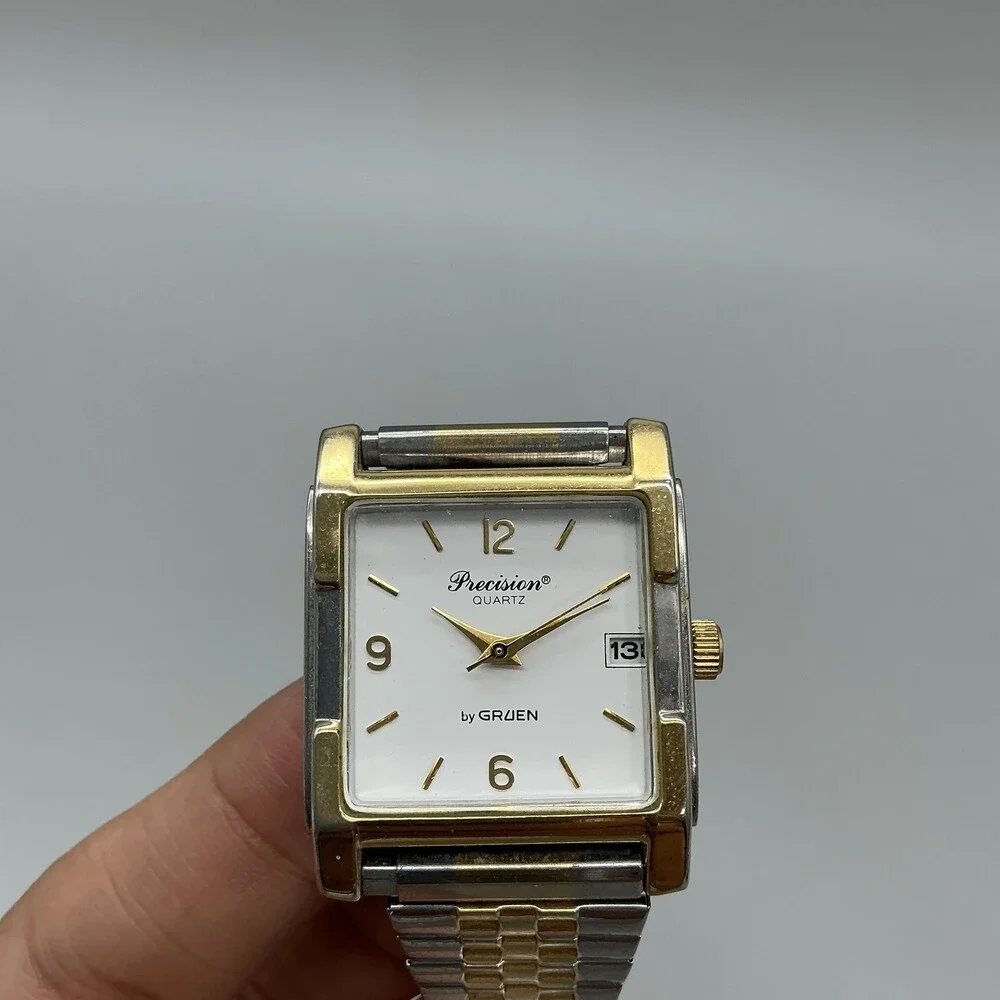Gruen Precision Womens Watch 28mm White Dial Two Tone Bracelet Date New Battery